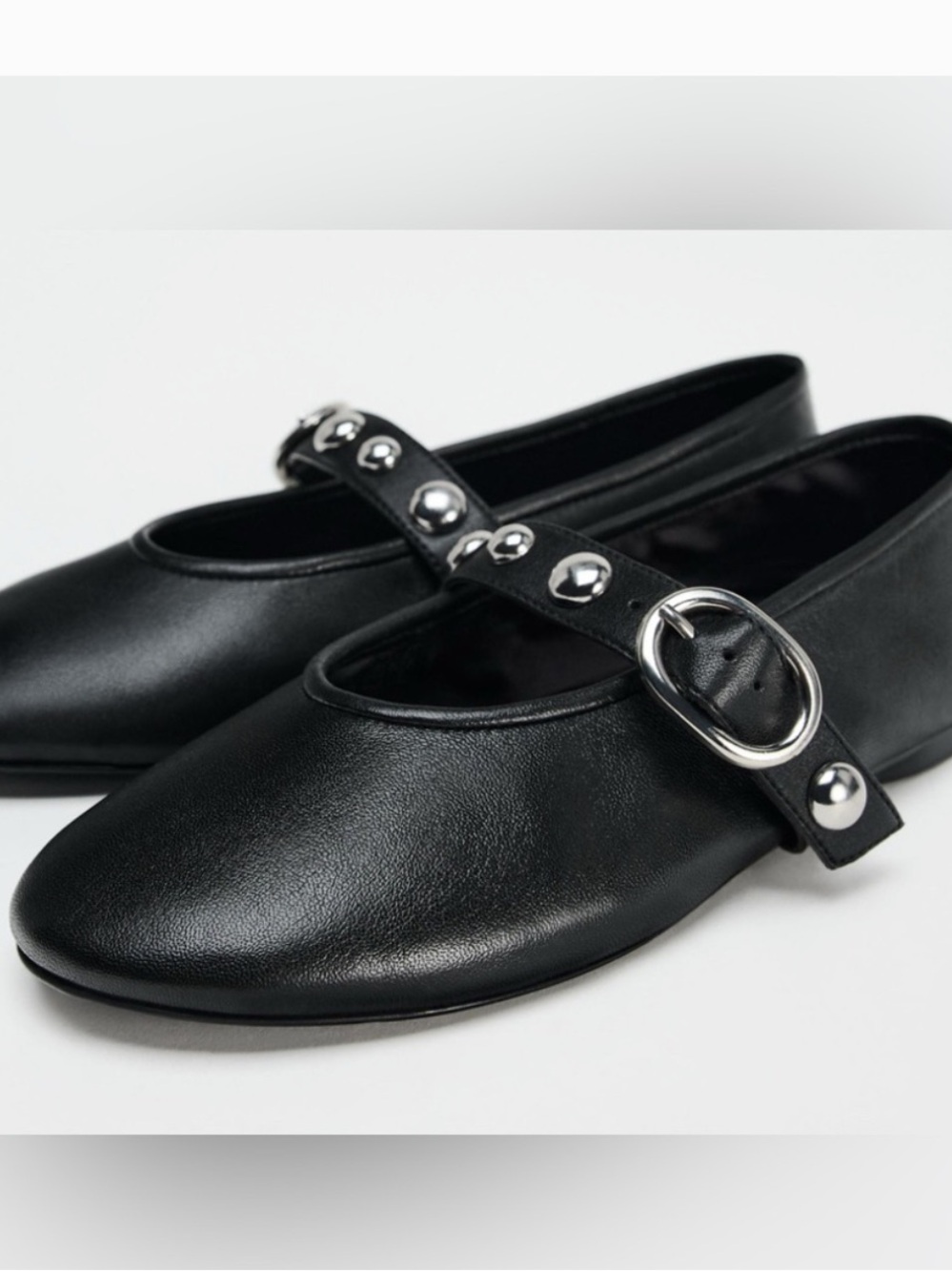Zara Black Mary Jane Flats with Studded Strap